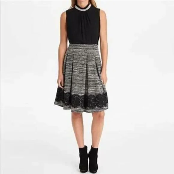 Karl Lagerfeld Tweed Lace Hem Marled Black Skirt Size 4 Feminine Coquette Girl - Picture 14 of 14